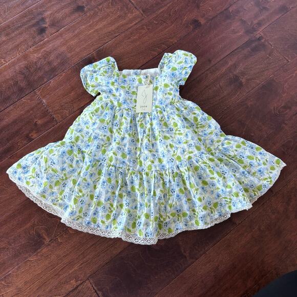 Joie Girls 2T Dress Layered Flowy Button Down Floral Blue Green Summer - Picture 4 of 10